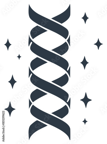 Minimalist DNA double helix icon with sparkles symbolizing genetic science and biotechnology discovery