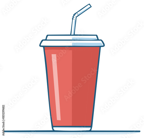 Red Beverage Cup with Straw Illustration, Isolated Still Life