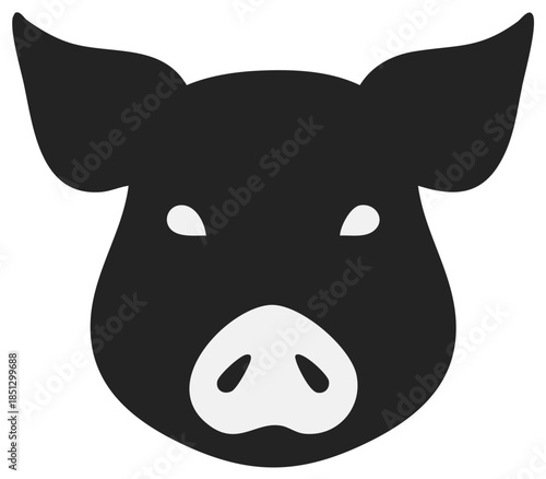 Simple Flat Pig Face Icon Silhouette Farm Animal