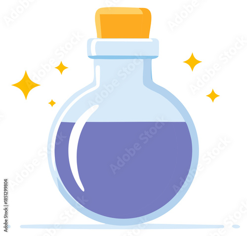 Shining Magic Potion Bottle with Purple Liquid and Cork Stopper Flat Icon