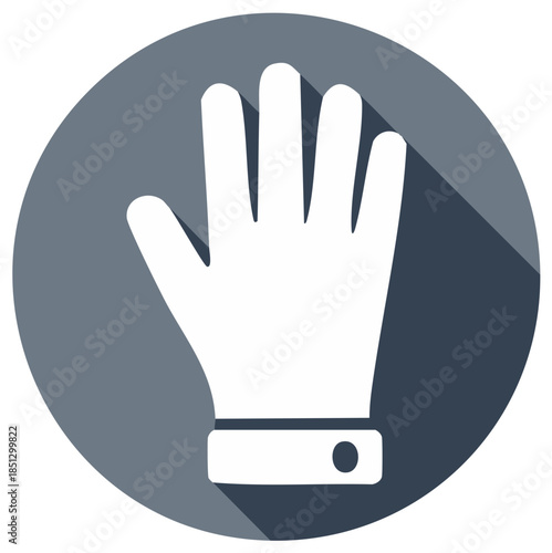 White glove icon on a gray circle with long shadow for elegance or service