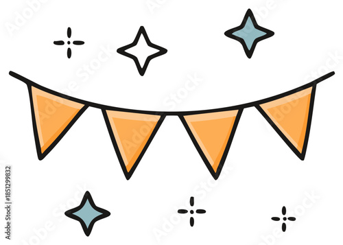 Cute cartoon doodle of a festive bunting flag garland with stars