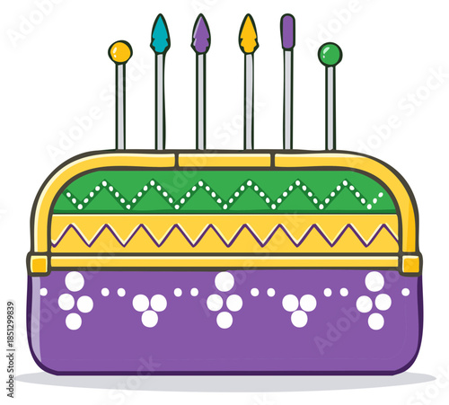 Festive cartoon manicure and nail art tool holder designed as a colorful purse