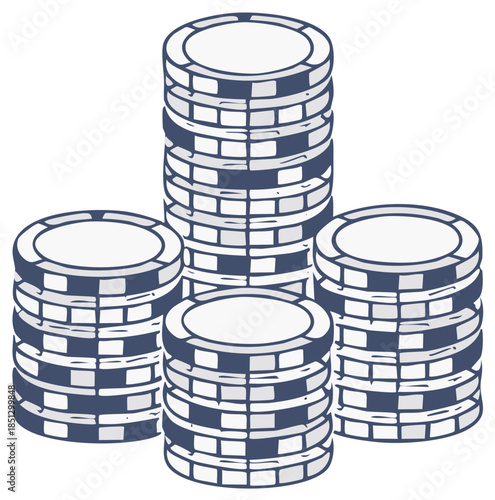 Stacked Poker Chips Representing Casino Game Gambling Luck and Winning Hand Concept in Hand Drawn Style Illustration