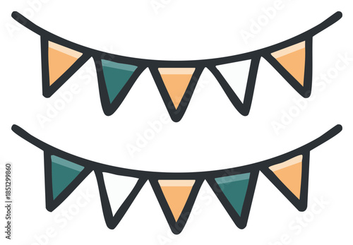 Simple vector icon of two festive bunting flag garlands for party and holiday decoration