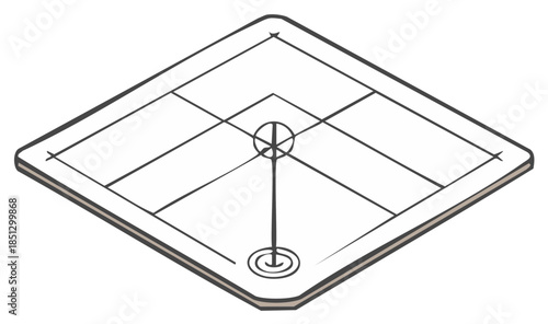 Traditional carrom board game shown in an isometric view, minimalist line art vector illustration