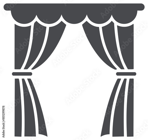 Elegant draped curtains vector, valance detail with stage or theatrical window covering, interior design graphic
