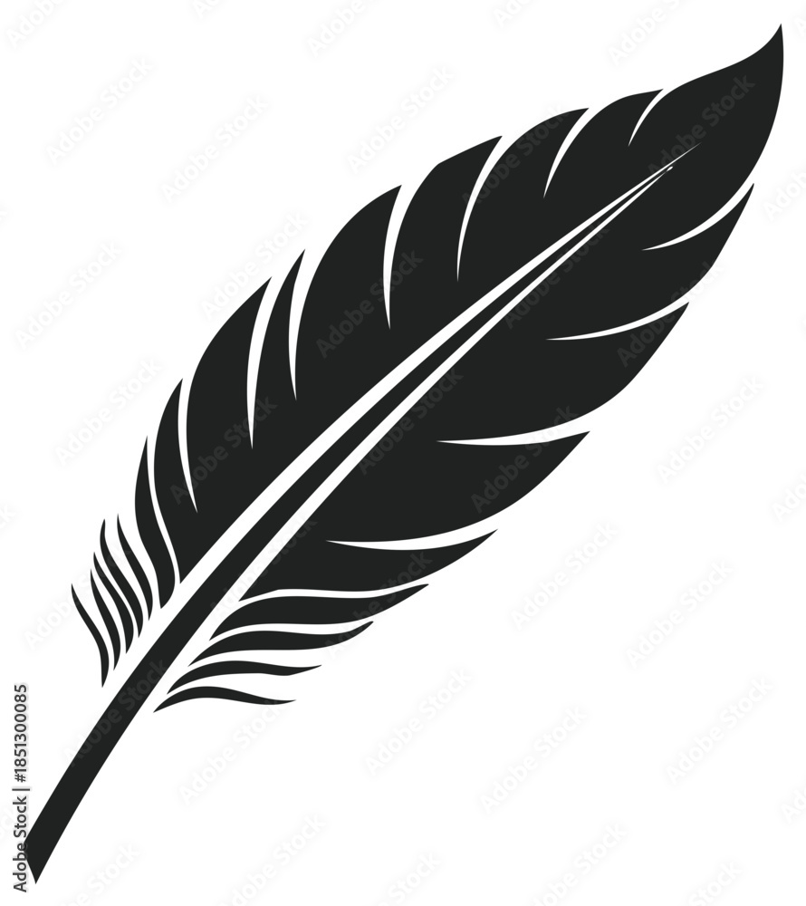 Fototapeta premium Elegant Feather Design Black Silhouette Isolated on White Background for Creative Projects
