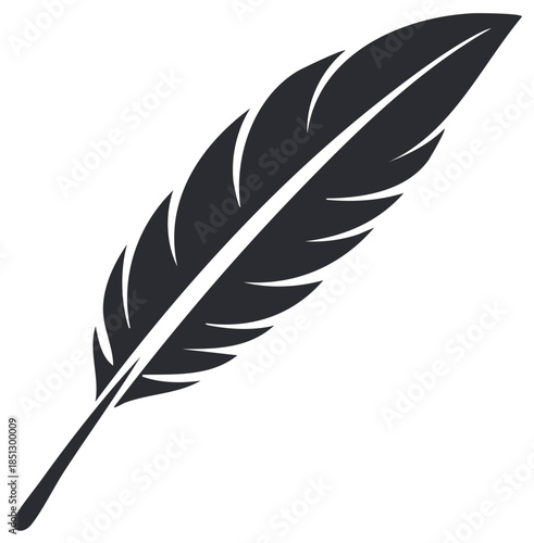 Minimalist Dark Feather Illustration Graphic Design Element Symbolizing Writing Creativity or Nature