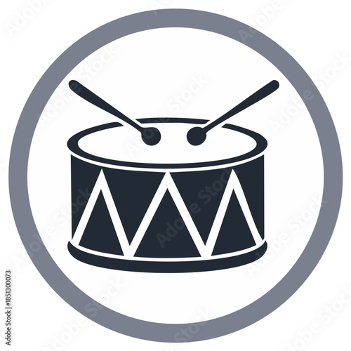 Drum Instrument Silhouette with Drumsticks and Decorative Pattern Icon