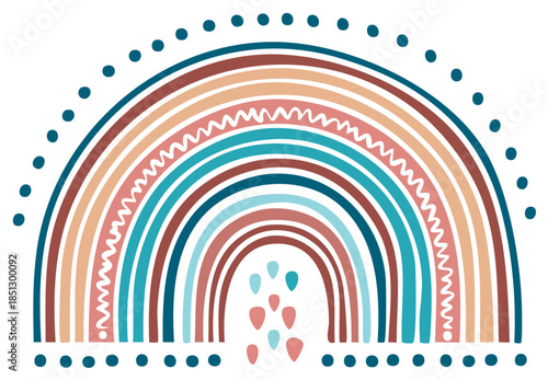 Modern Abstract Boho Rainbow with Hand Drawn Patterns and Muted Earthy Colors