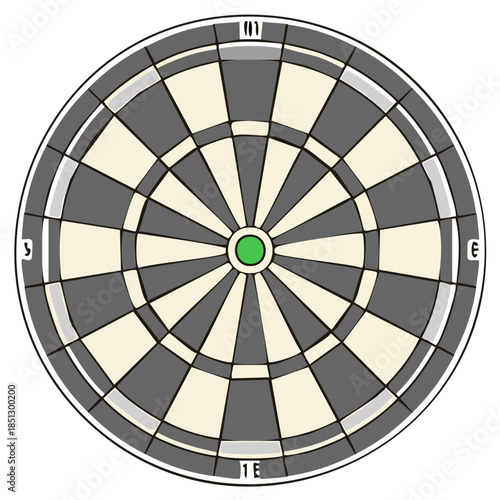 Stylized dartboard illustration featuring a green bullseye target and alternating dark and light score zones
