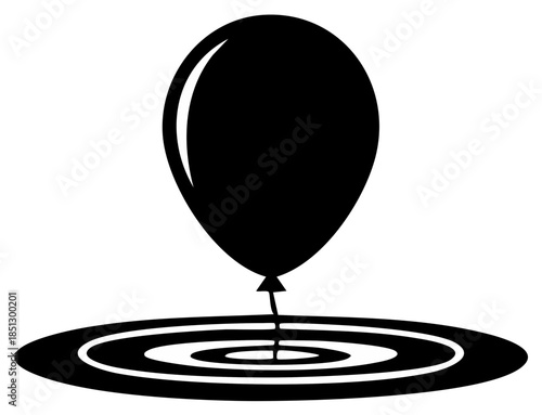 Balloon above target concept for accuracy and skill in hitting objectives, black and white