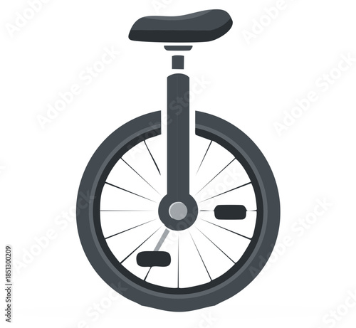 Modern unicycle graphic with single wheel pedals and seat representing balance and unique activity