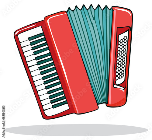 Classic Red Piano Accordion Musical Instrument Cartoon Vector Illustration