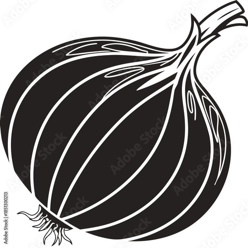 A simple black and white illustration of an onion Vector