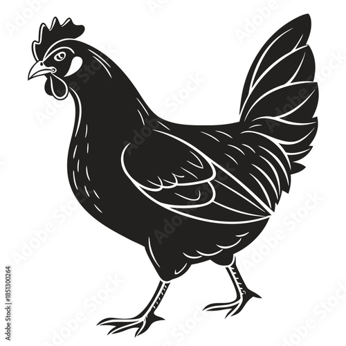 Black chicken illustration on white background Vector