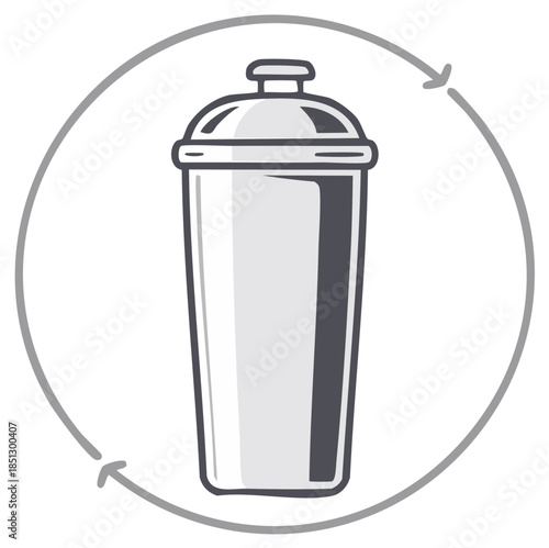 Illustrated cocktail shaker inside a recycling symbol