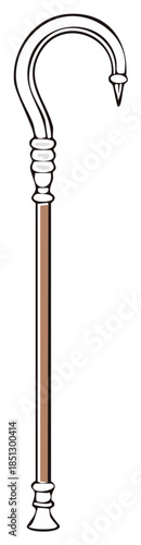 Brown Wooden Shepherd's Crook with Hook Handle and Pointed Tip for Animal Herding