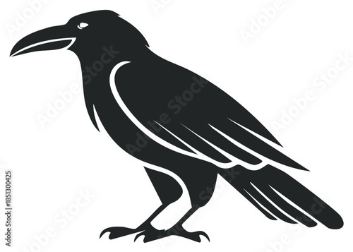 Stylized illustration of a black raven bird with a sharp beak profile