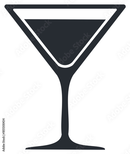Simple dark silhouette of a filled martini glass on a white background