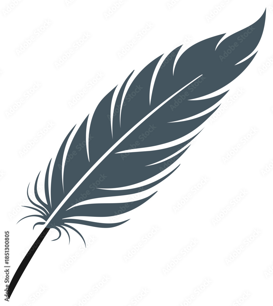 Obraz premium Stylized Bird Feather Illustration Graphic Quill Vector Object, Soft Gray Texture, Simple Design
