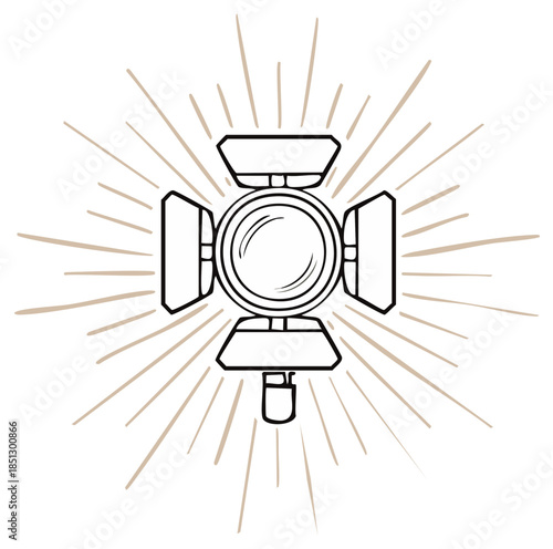Spotlight Outline Illustration with Beige Rays Design Element Stage Production and Film Lighting