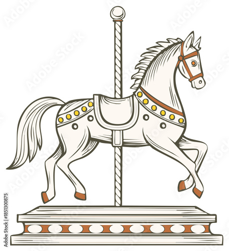 Carousel Horse Illustration Decorative Fairground Amusement Park Icon Art