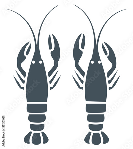Twin Lobster Illustrations Seafood Design Graphic, Shellfish Cuisine Ingredient for Restaurant Menu, Two Crustacean Animals