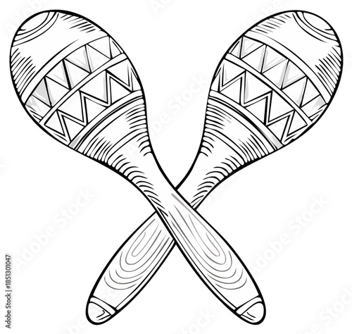 Crossed Maracas Outline: Traditional Latin Music Percussion Instrument Illustration