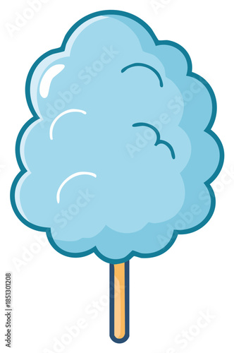 Fluffy Light Blue Cotton Candy Sweet Snack on a Stick Cartoon Illustration Delicious Treat Dessert