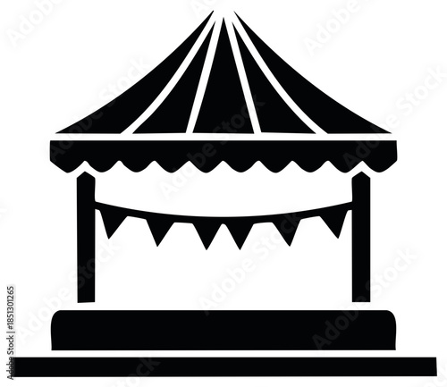 Simple Silhouette of a Festival Tent with Bunting Flags and Scalloped Edge Canopy