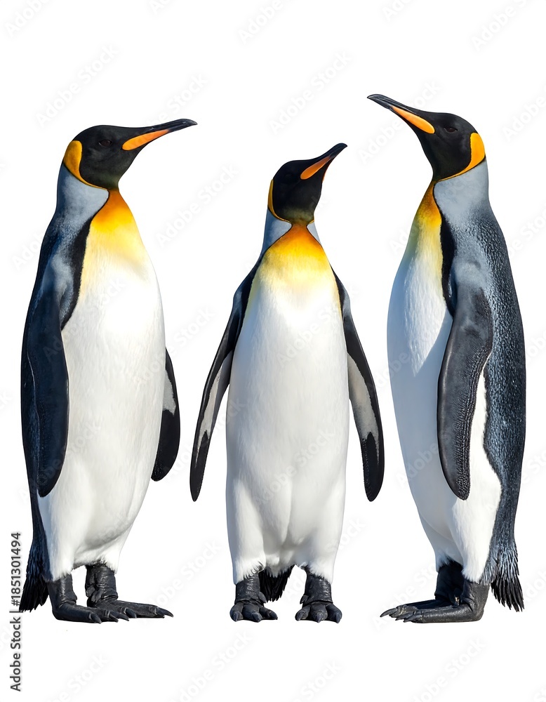 Fototapeta premium Three penguins standing side-by-side