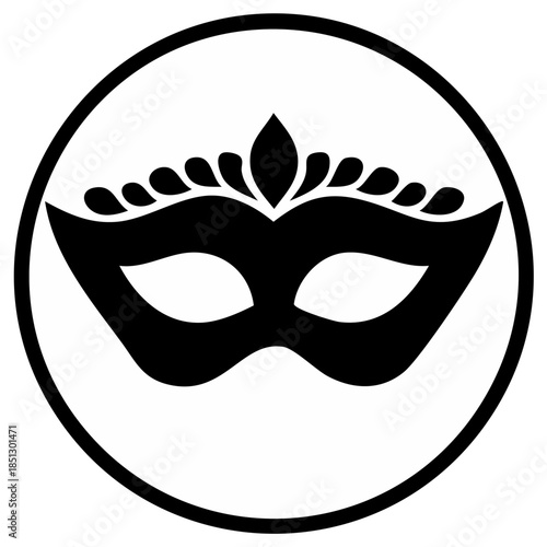 Elaborate masquerade mask illustration icon inside circle, theatrical and dramatic design element for design projects