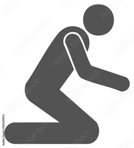 Person kneeling with head bowed in contemplation or prayer, minimalist icon.