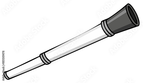 Cartoon spyglass telescope with a white tube and dark gray eyepiece