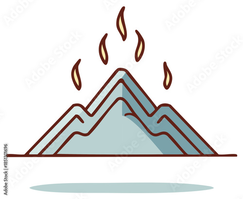 Minimalist cartoon volcano erupting illustration with rising fiery plumes