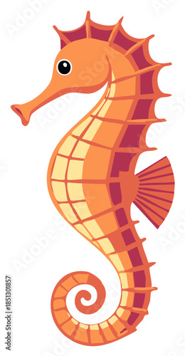 Orange Seahorse with Unique Tail - Marine Creature Illustration