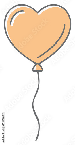Charming pastel orange heart shaped balloon illustration with a wavy string ideal for romantic themes