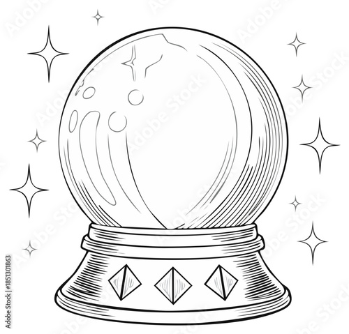 Stylized Crystal Ball Illustration with Twinkling Stars