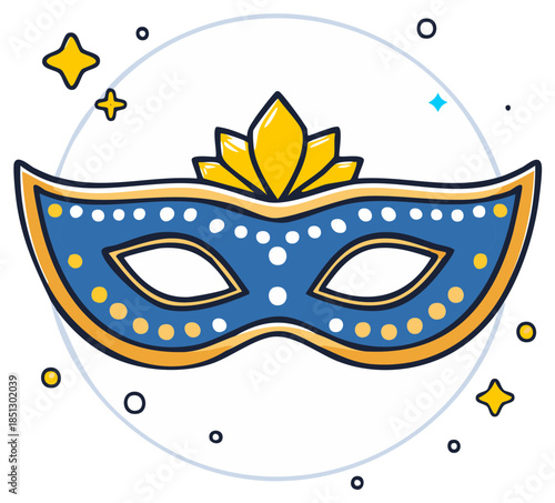 Ornate Blue and Gold Masquerade Mask with Decorative Stars and Circles