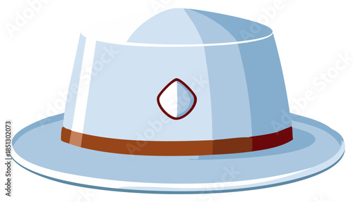 Blue Hat Illustration with a Brown Band, Diamond Emblem and Rounded Top Design