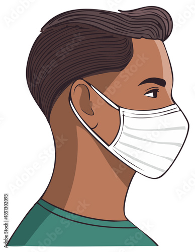 Man in medical mask illustration side view portrait during pandemic