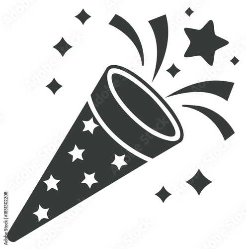 Isolated Celebration Party Horn with Stars and Confetti in Minimalist Vector Style