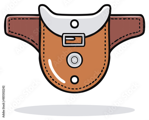 Stylized Brown Leather Holster Icon with Buckle and Button Element, Shadow