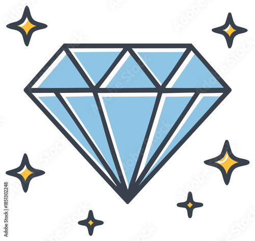 Blue Diamond with Yellow Stars Icon Elegant Gemstone Illustration