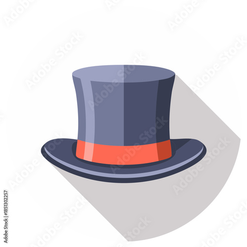 Vintage Top Hat Illustration with Red Band, Magic Hats and Formal Wear Accessories in Style