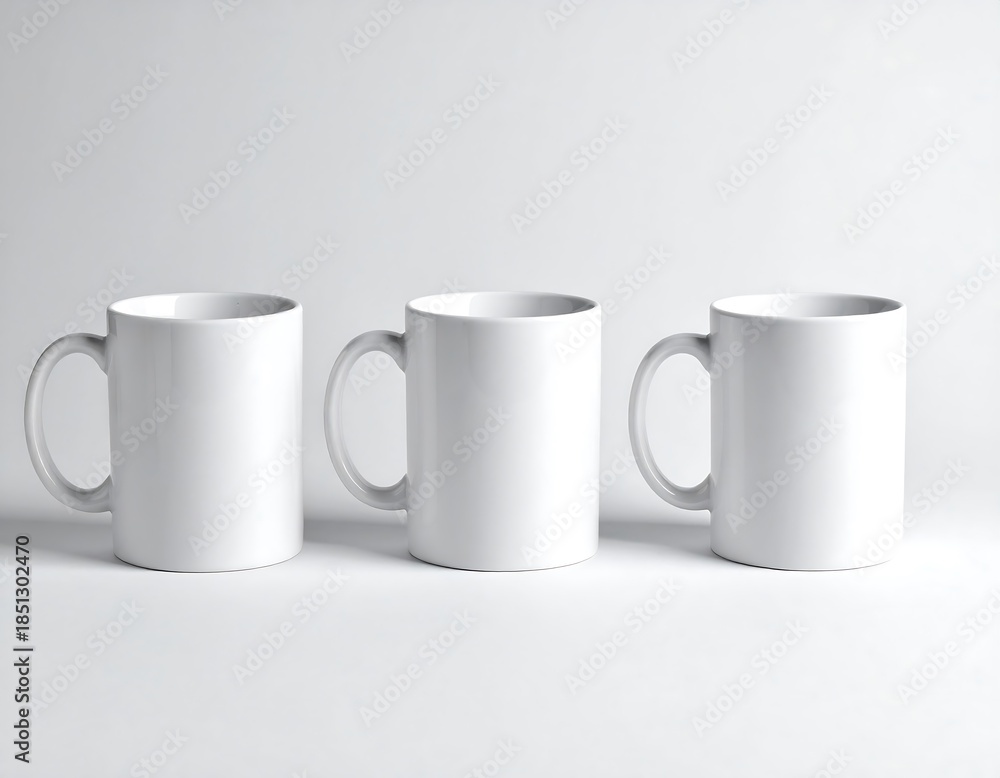 Obraz premium Three plain white mugs on a white background
