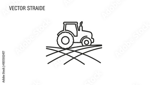 Vector illustration of a red tractor vehicle icon and industrial farm machinery isolated for agricultural transport equipment
