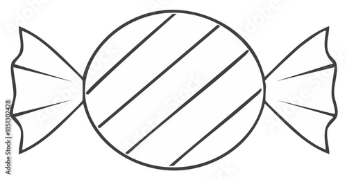 Wrapped candy outline illustration. Isolated sweet confection in black and white. Treat design.